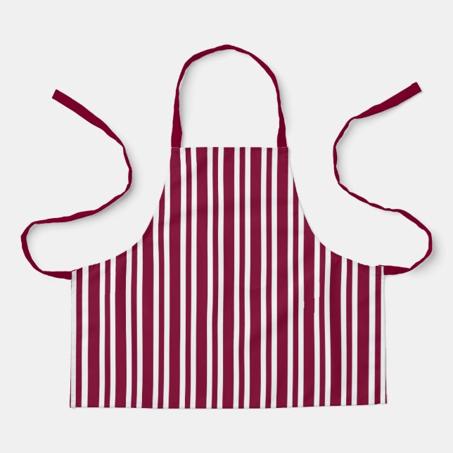 Burgundy White Stripes Seamless Pattern Apron (Front)