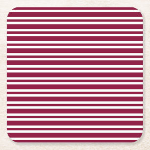 Burgundy White Stripes Seamless Pattern Square Paper Coaster