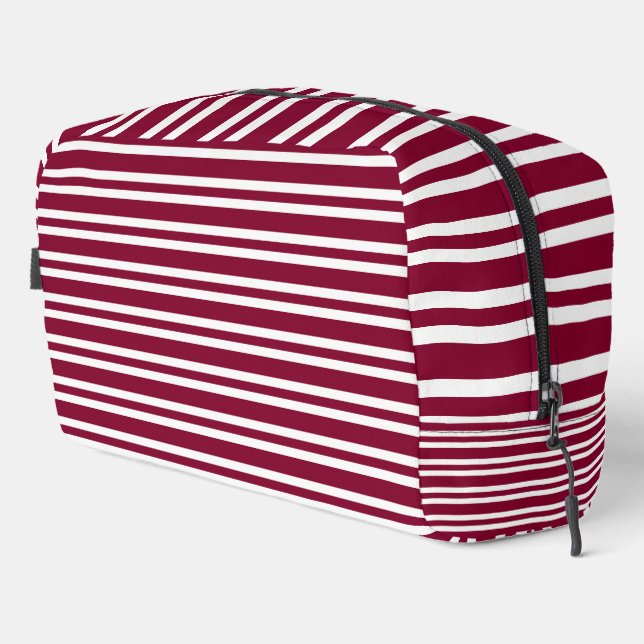 Burgundy White Stripes Seamless Pattern Toiletry Dopp Kit (Right Corner)