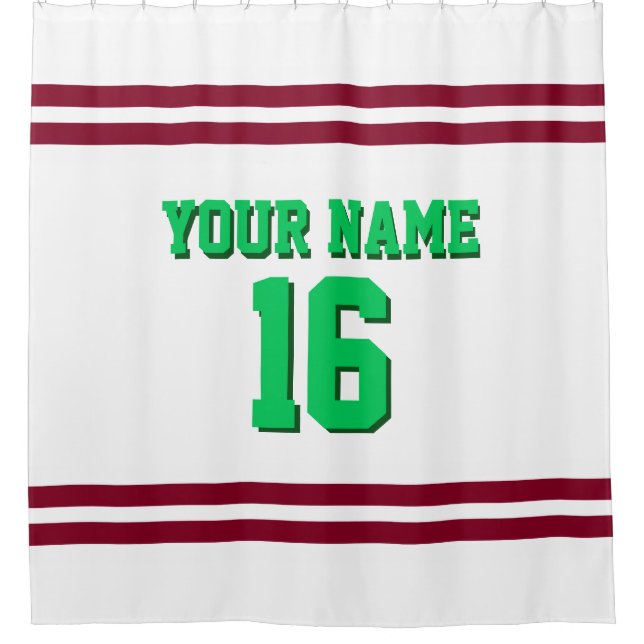 Burgundy White Stripes Sports Jersey Shower Curtain (Front)