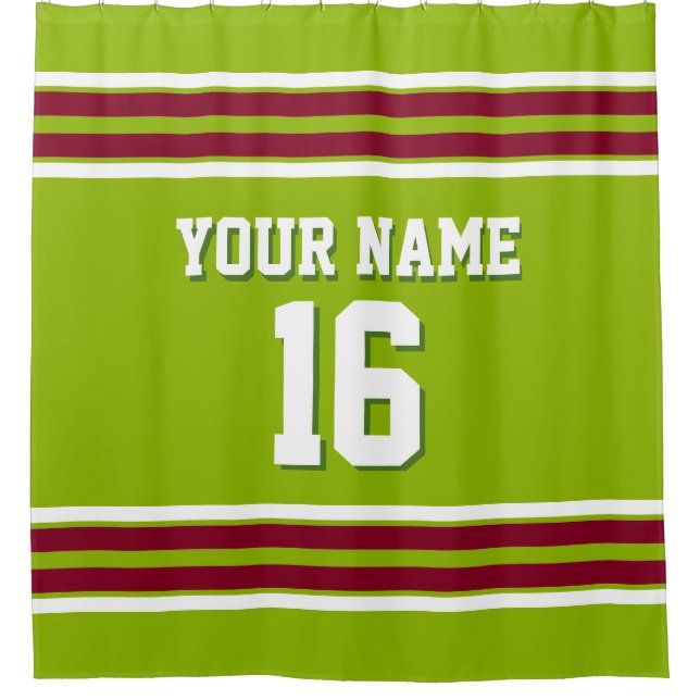 Burgundy White Stripes Sports Jersey Shower Curtain (Front)