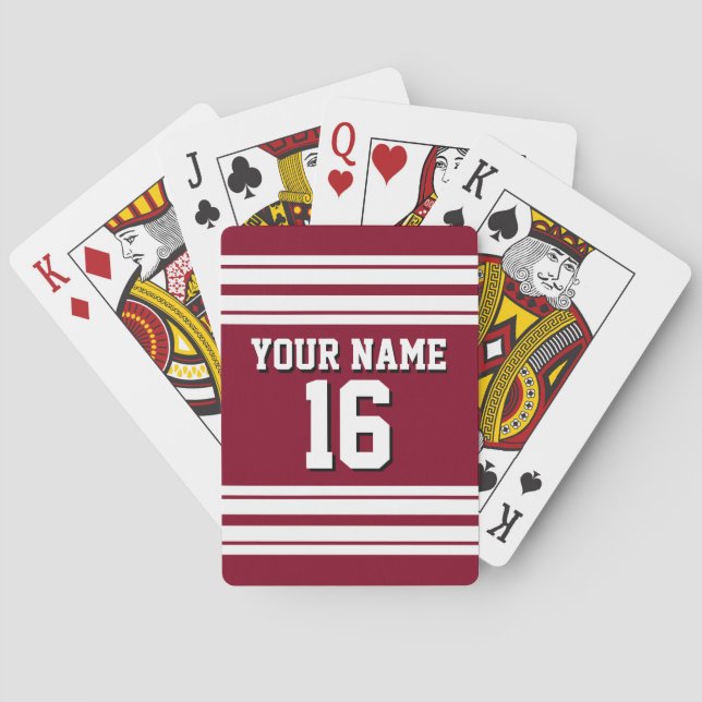 Burgundy White Team Jersey Custom Number Name Playing Cards (Back)