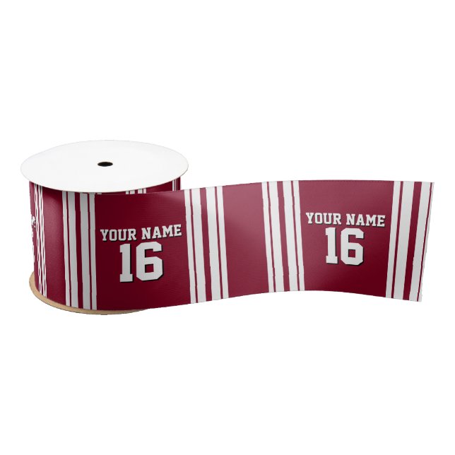 Burgundy White Team Jersey Custom Number Name Satin Ribbon (Spool)