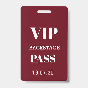 Burgundy & White VIP Backstage All Access Pass ID Badge