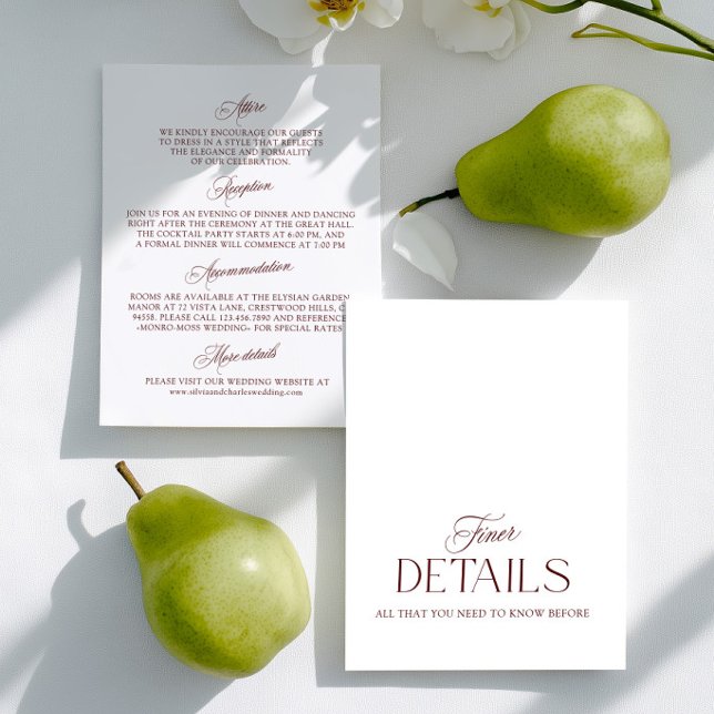Burgundy & White Wedding Information Card  (Burgundy & White Wedding Information Card)