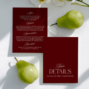 Burgundy & White Wedding Information Card