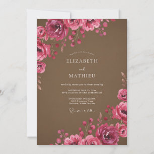 Burgundy Wild Bloom Autumn Wedding Invitation