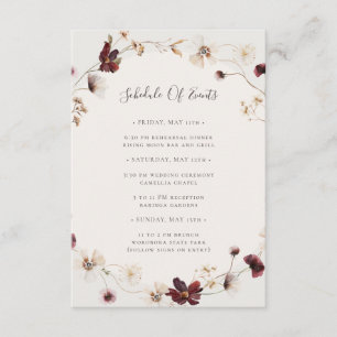 Burgundy Wildflower   Beige Schedule Of Events Enclosure Card