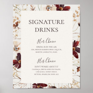 Burgundy Wildflower   Beige Signature Drinks Sign