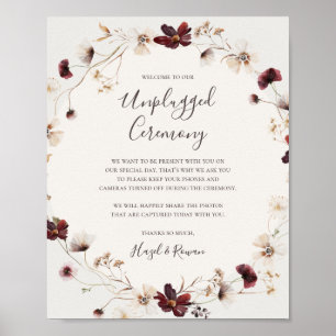 Burgundy Wildflower Beige Unplugged Ceremony Sign