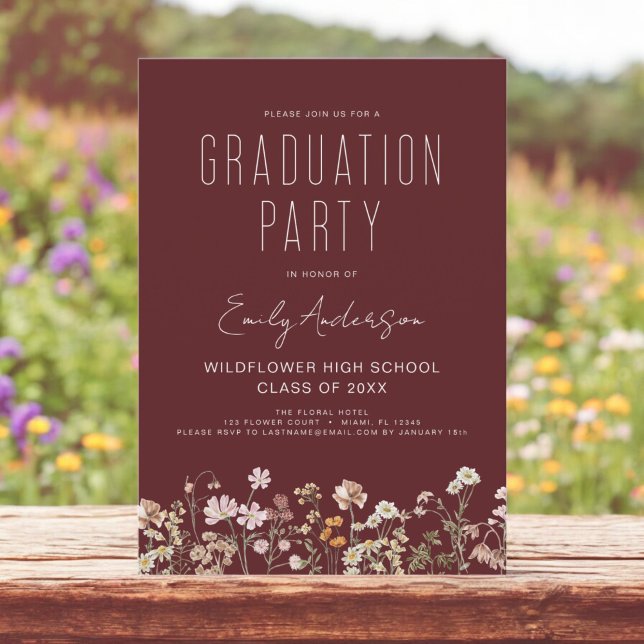 Burgundy Wildflower Bloom Graduation Party Invitation (Creator Uploaded)