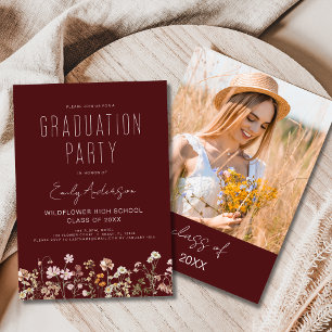 Burgundy Wildflower Bloom Graduation Party Invitation