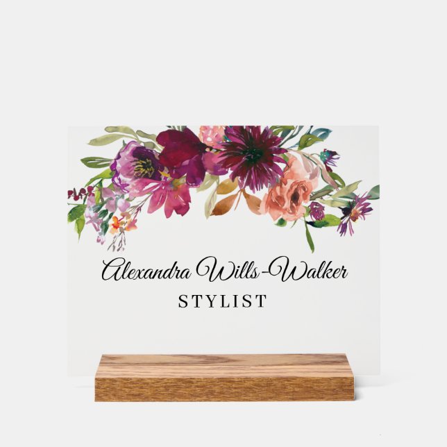 Burgundy Wildflower Floral  Acrylic Sign (Front)
