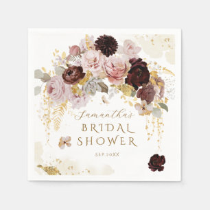 Burgundy Wildflower Garden Floral Bridal Shower Napkin