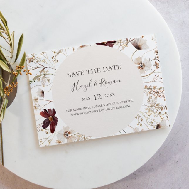 Burgundy Wildflower Horizontal Save the Date (Creator Uploaded)