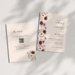 Burgundy Wildflower QR Code Wedding  Invitation<br><div class="desc">Elegant calligraphy wedding burgundy script invitation featuring wildflower design,  QR code and more detailed information on the back.</div>