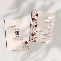 Burgundy Wildflower QR Code Wedding