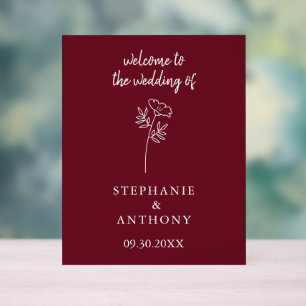 Burgundy Wildflower Wedding Acrylic Sign