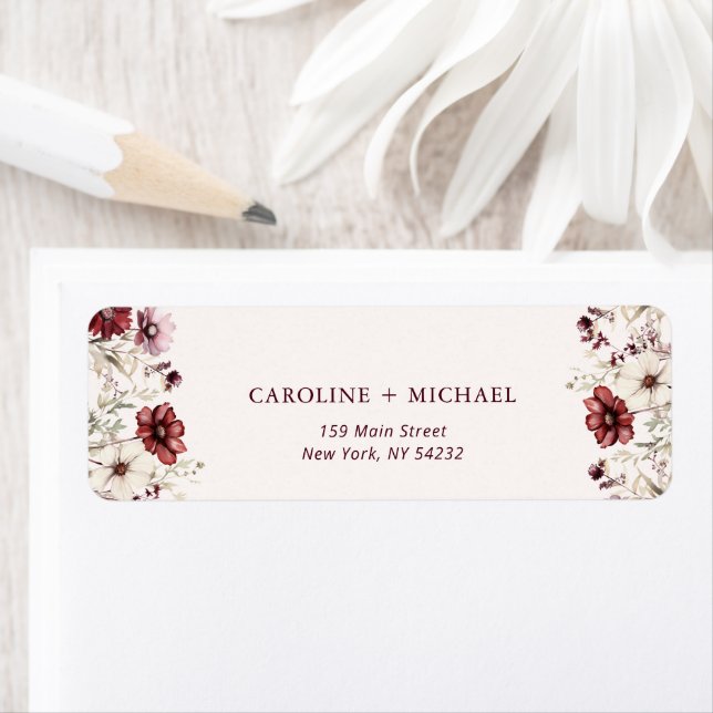 Burgundy Wildflower Wedding Return Address Label (Insitu)