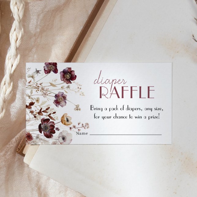 Burgundy Wildflowers Baby Shower Diaper Raffle Enclosure Card (Creator Uploaded)