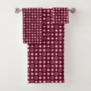 Burgundy Wine and Pink Dots Bath Towel Set