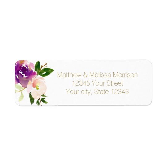 Burgundy Wine and Pink Watercolor Floral Wedding Return Address Label