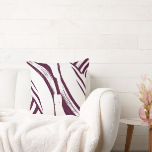 Burgundy Wine and White Curvy Stripes Boho Cushion