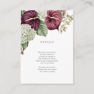 Burgundy Wine Anthurium and Hydrangea Wedding Enclosure Card