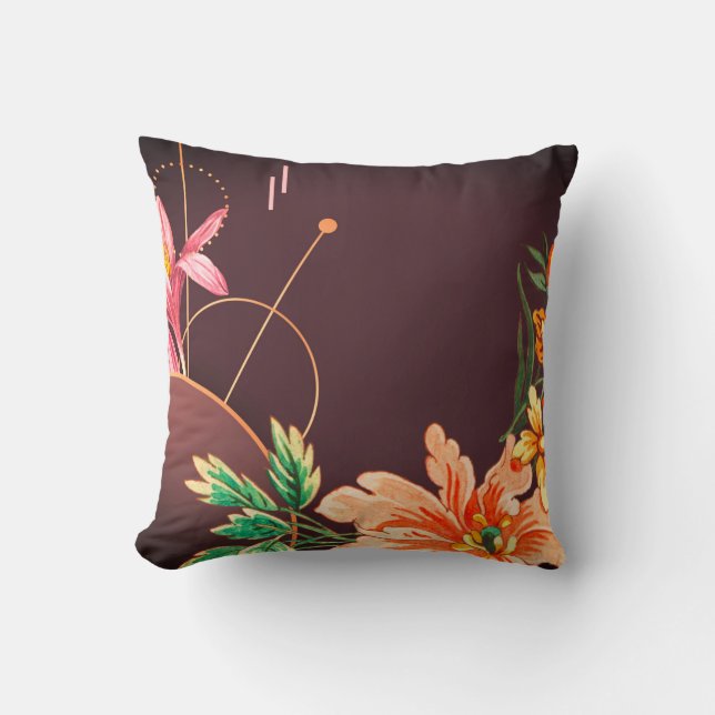 Burgundy Wine Artistic Floral Designer Abstract Cushion (Front)