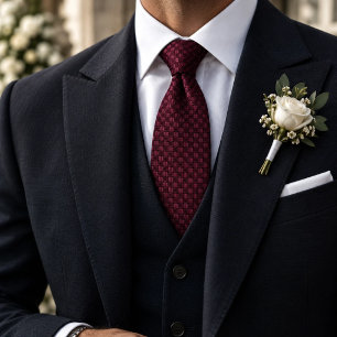 Burgundy Wine Basketweave Silk Texture Solid Tie