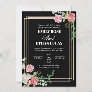 Burgundy Wine Blush Pink Rose Floral Monogram Invitation