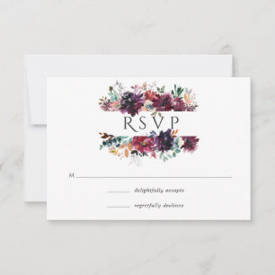 Burgundy Wine Boho Floral Wedding RSVP Card