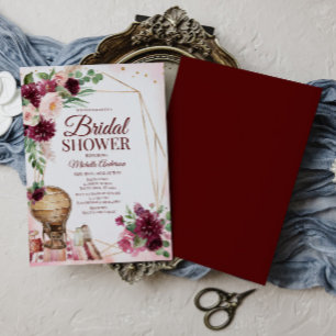 Burgundy Wine Boho Watercolor Floral Bridal Shower Invitation