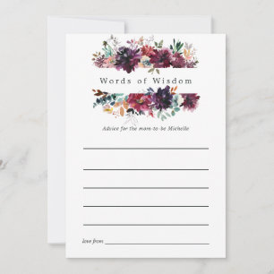 Burgundy Wine Colour Floral Bridal Shower Advice Card