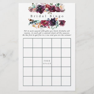 Burgundy Wine Colour Floral Bridal Shower Bingo