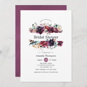 Burgundy Wine Colour Floral Bridal Shower Invitation