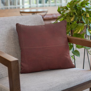 Burgundy Wine Colour Vintage Leather Rustic Decor Cushion