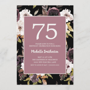 Burgundy Wine Cream Floral 75th Birthday Invitation