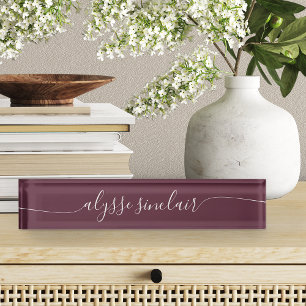 Burgundy Wine Elegant Calligraphy Script Nameplate