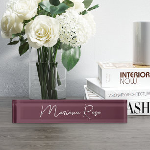 Burgundy Wine Elegant Handwritten Script Nameplate