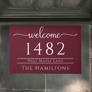 Burgundy wine family name personalised address  doormat