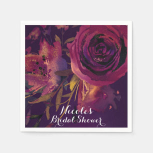 Burgundy Wine Floral Rose Purple Bridal Shower Napkin