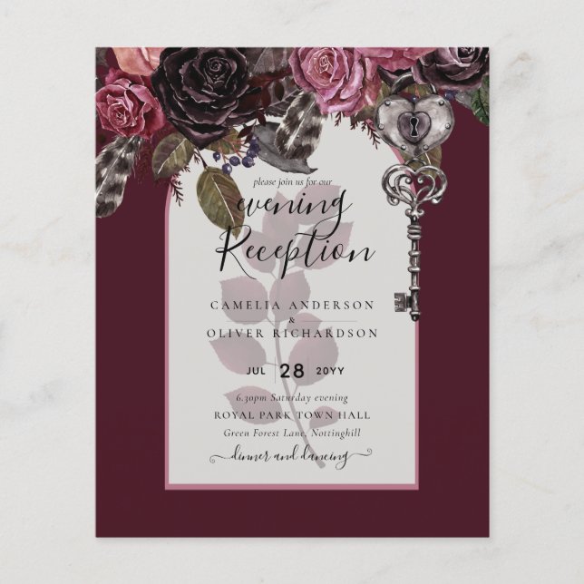 Burgundy Wine Floral Wedding Fall Winter INVITE Flyer (Front)