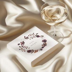 Burgundy Wine Floral Wreath Personalised Wedding Napkin
