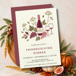 Burgundy Wine Friendsgiving Dinner Invitation
