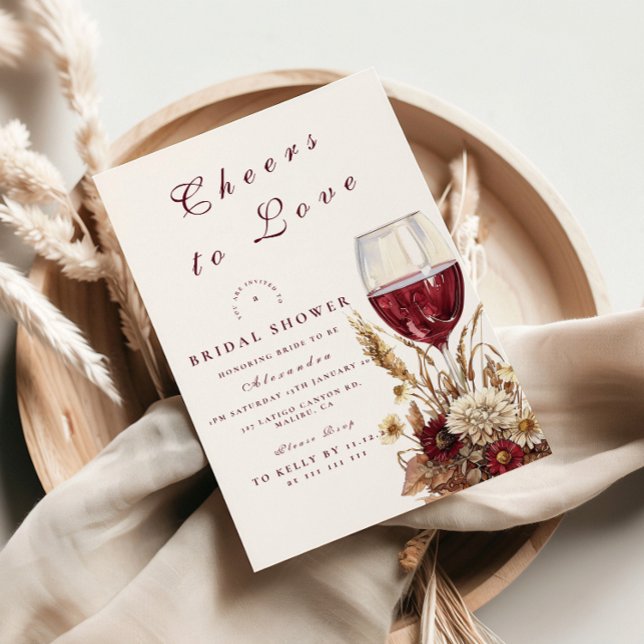 Burgundy Wine Glass Floral Bridal Shower Invitation (Creator Uploaded)