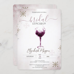 Burgundy Wine Glass Snowflakes Bridal Luncheon  Invitation