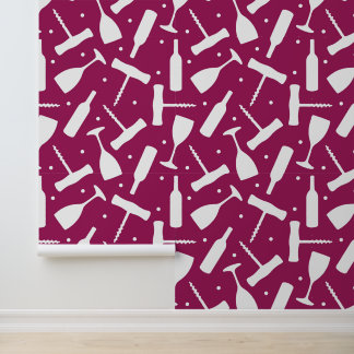 Burgundy Wine Glasses and Corkscrews Wedding Bar Wallpaper