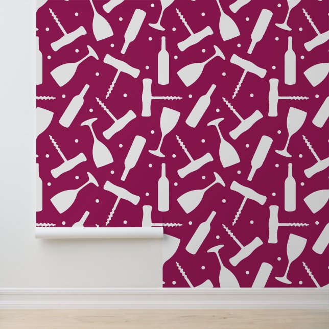 Burgundy Wine Glasses and Corkscrews Wedding Bar Wallpaper (Application)