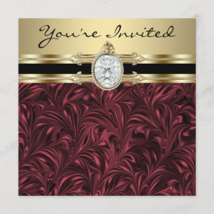 Burgundy Wine Gold Womans Birthday Party Invitation